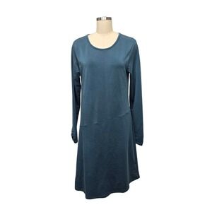 Carve Designs Teal Blue Long‎ Sleeve Asymmetrical Hem Dress Women's Large Tencel